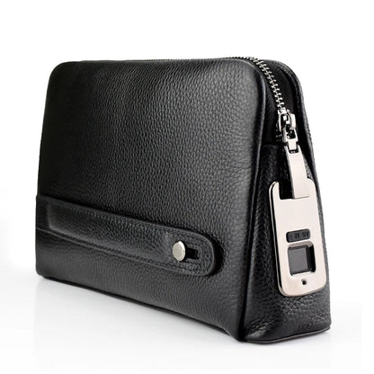 Secure Men's Leather Wallet Clutch with Lock - Dark Blue