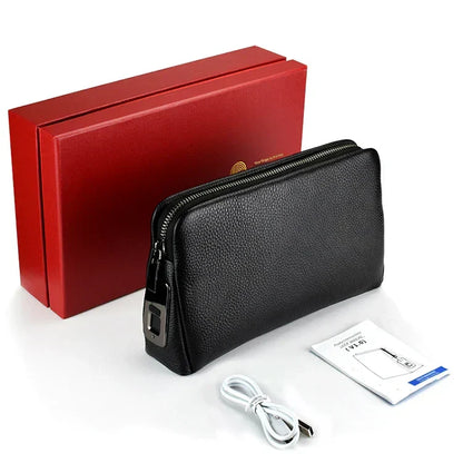 Secure Men's Leather Wallet Clutch with Lock - Dark Blue
