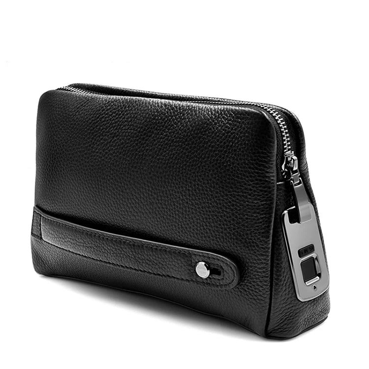 Secure Men's Leather Wallet Clutch with Lock - Dark Blue - Pexav