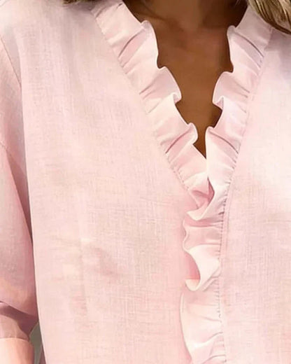 Image of Mariah | Women's Ruffle V-Neck Long Sleeve Blouse
