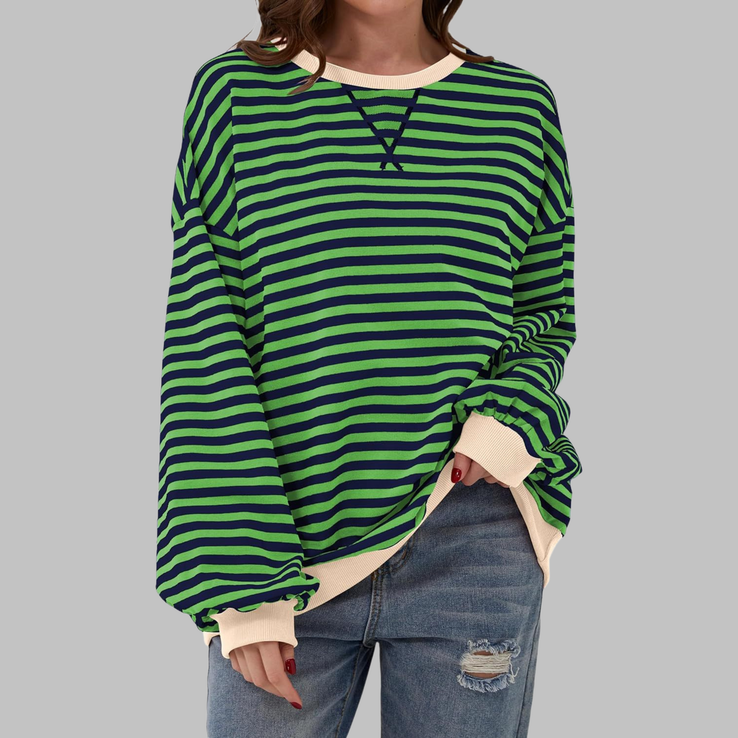 Classic Women's Horizontal Stripe Crew Neck Sweater - Olytrend