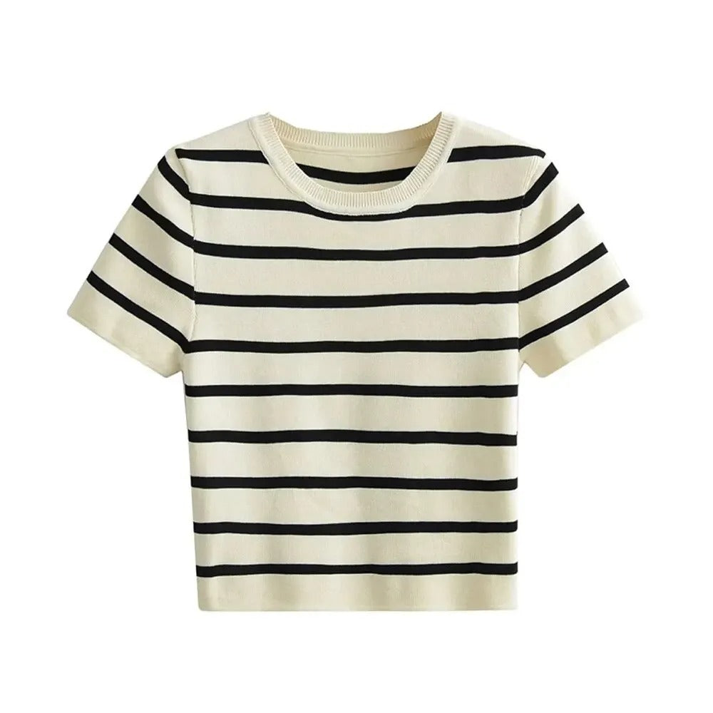 Chic Ladies Short Sleeve Stripe Tee - Olytrend