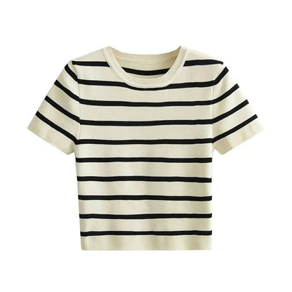 Chic Ladies Short Sleeve Stripe Tee - Olytrend