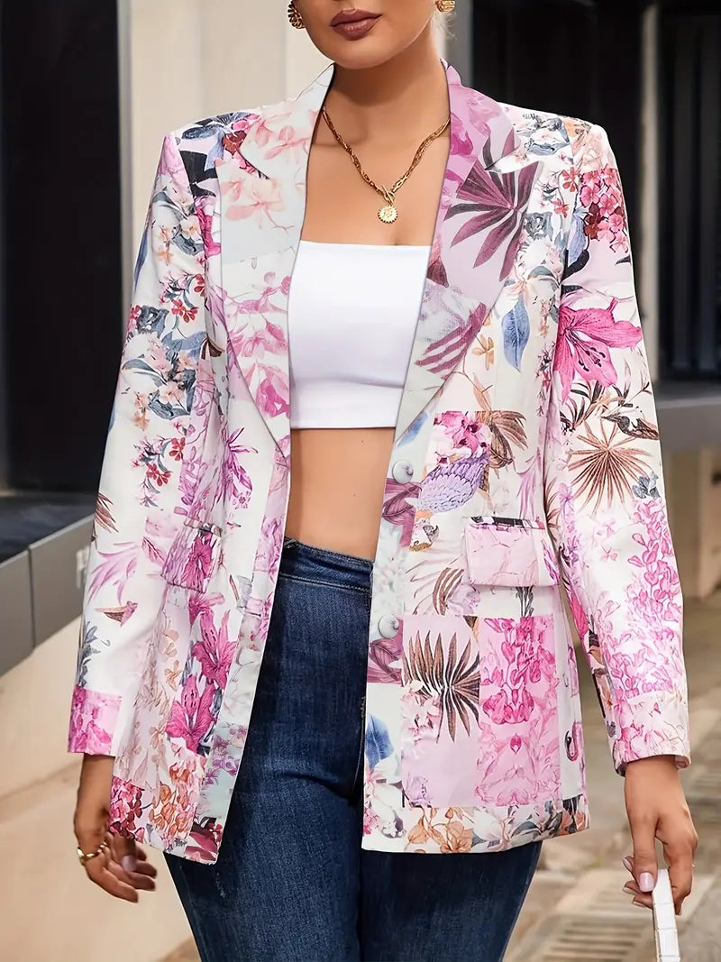 Elegant Floral Lapel Women's Blazer - Olytrend