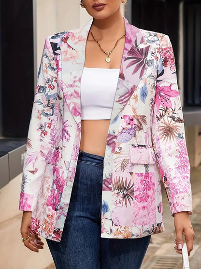 Elegant Floral Lapel Women's Blazer - Olytrend