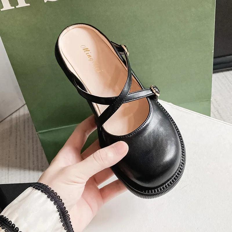 Mary Jane Pumps with Stylish Buckle - Clara-Black-2.5-Nora Luxe