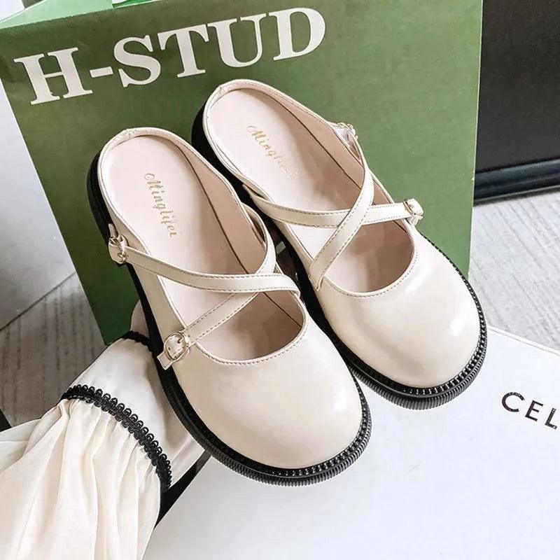Mary Jane Pumps with Stylish Buckle - Clara-Ivory-2.5-Nora Luxe