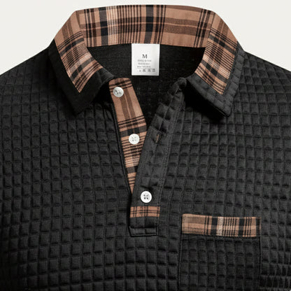 Classic Men's Waffle Polo Sweater with Checked Collar