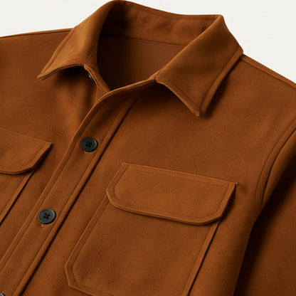 Slim Fit Suede Leather Jacket for Men with Pockets