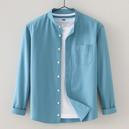 Image of Mathew | Men's Long Sleeve Band Collar Button-Down Shirt