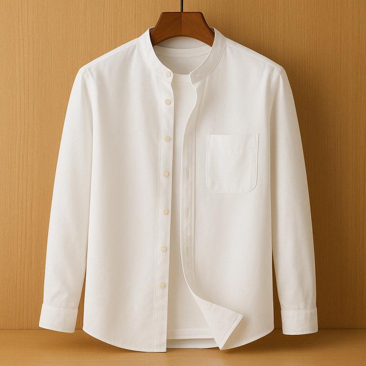 Image of Mathew | Men's Long Sleeve Band Collar Button-Down Shirt