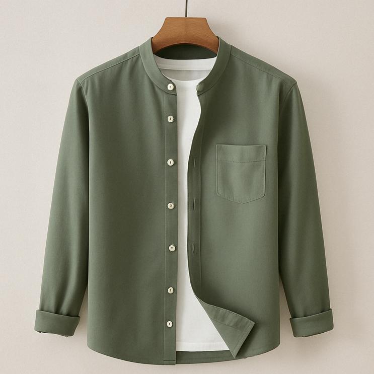 Image of Mathew | Men's Long Sleeve Band Collar Button-Down Shirt