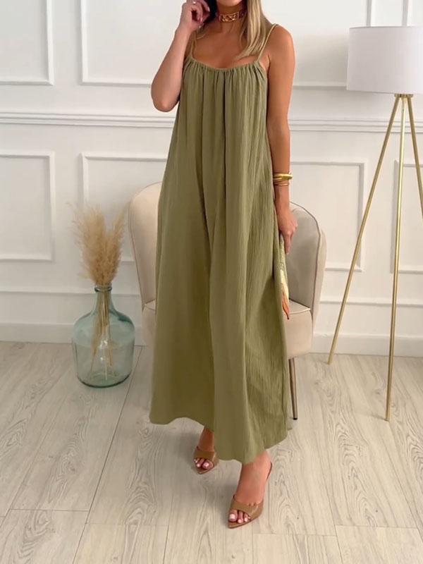 Casual Round Neck Cotton Maxi Dress - Pexav