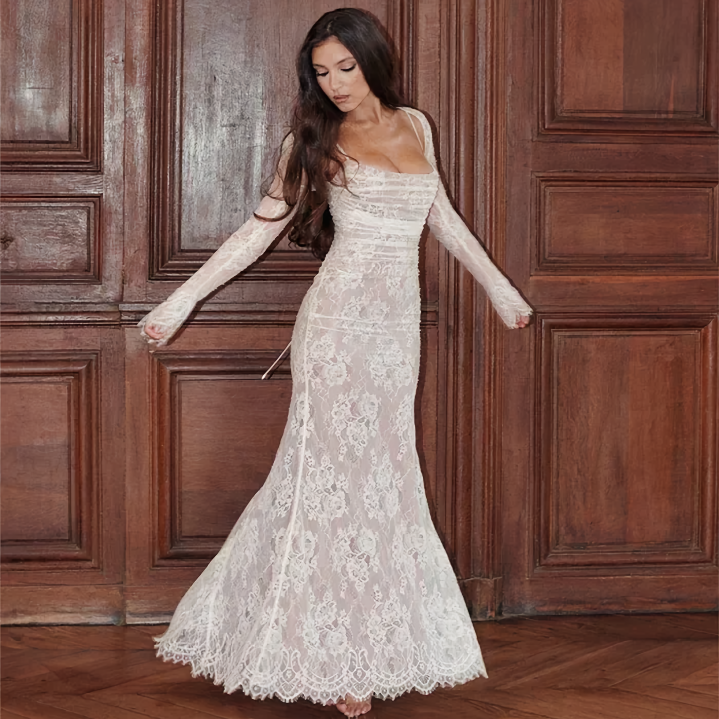 Maxi Dress with Lace and Strap - Lena-White-XS-Nora Luxe