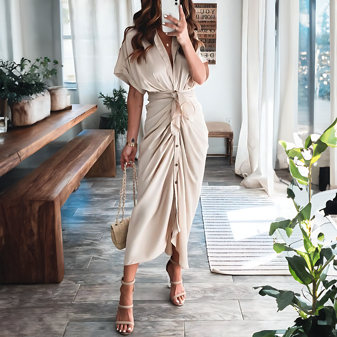 Flowy V-Neck Ruffle Summer Dress for Women - Pexav
