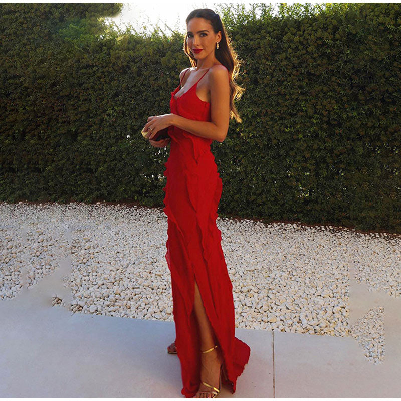 Maxi Dress with Ruffles - GraceFlow-Red-S-Nora Luxe