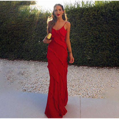 Flowy Ruffle Long Dress - Pexav