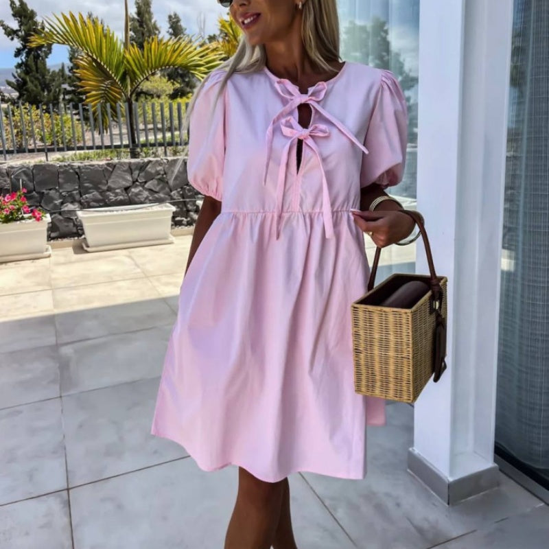 Image of Melanie | Women's Puff Sleeve A-Line Mini Dress
