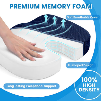 Memory Foam Seat Cushion for Chair - Car Seat and Office Chair Comfort-Black-Nora Luxe