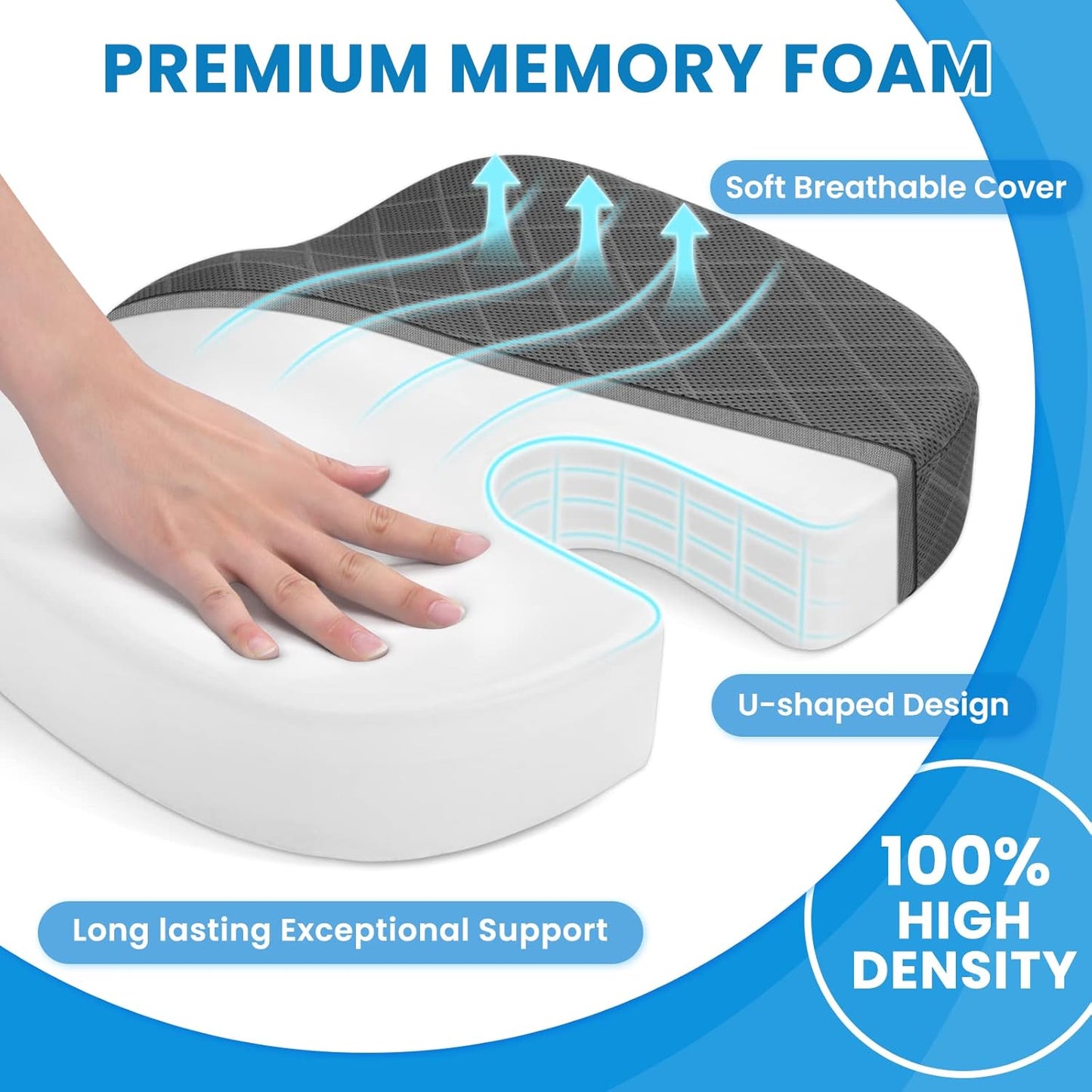 Memory Foam Seat Cushion for Chair - Car Seat and Office Chair Comfort-Black-Nora Luxe