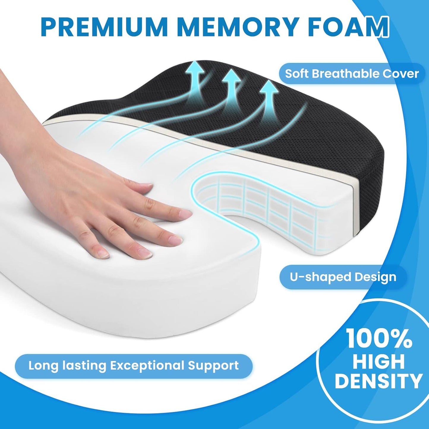 Memory Foam Seat Cushion for Chair - Car Seat and Office Chair Comfort-Black-Nora Luxe