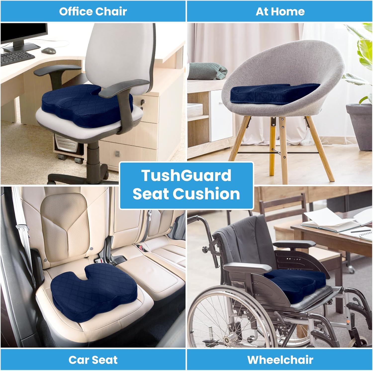 Memory Foam Seat Cushion for Chair - Car Seat and Office Chair Comfort-Black-Nora Luxe