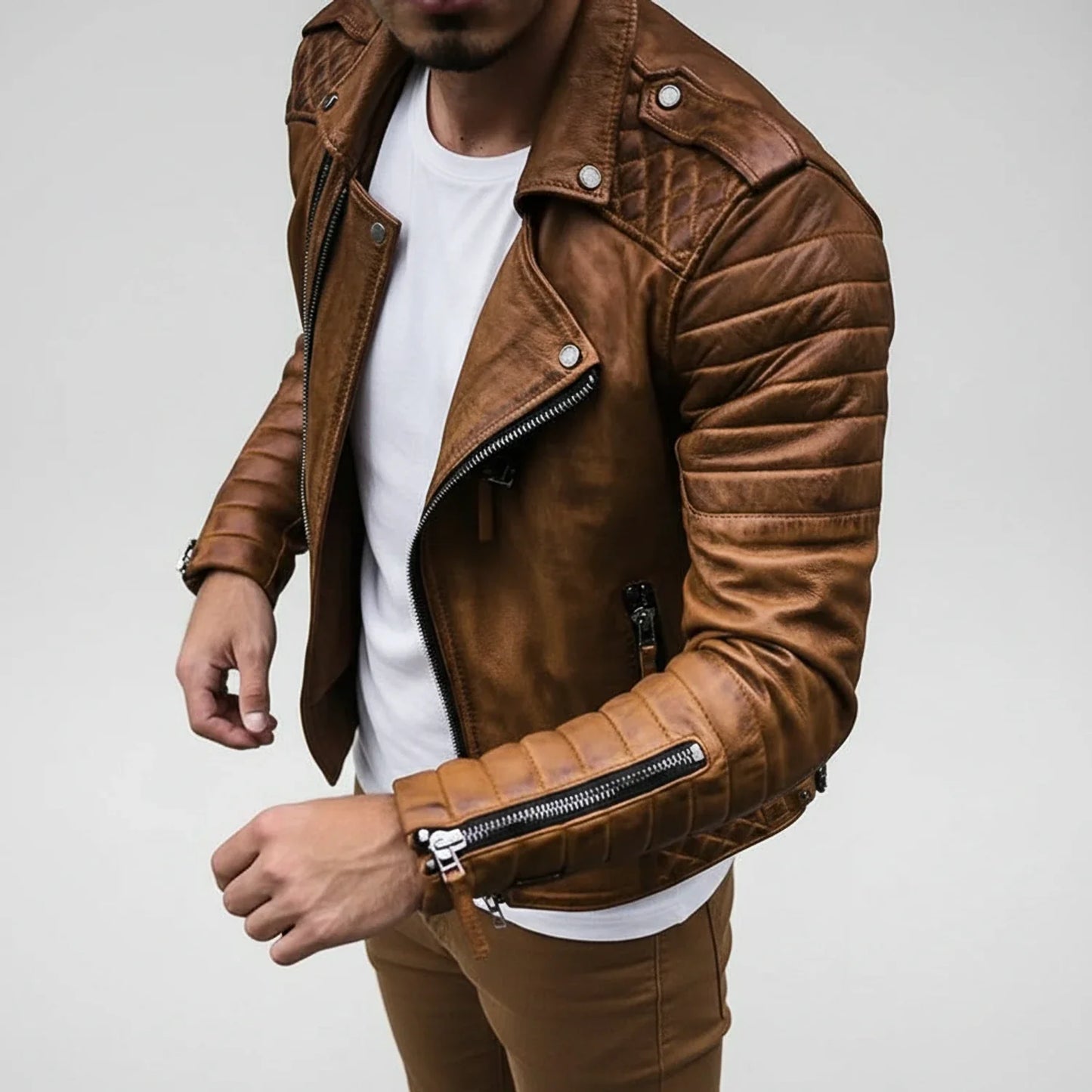 Padded Leather Motorcycle Jacket
