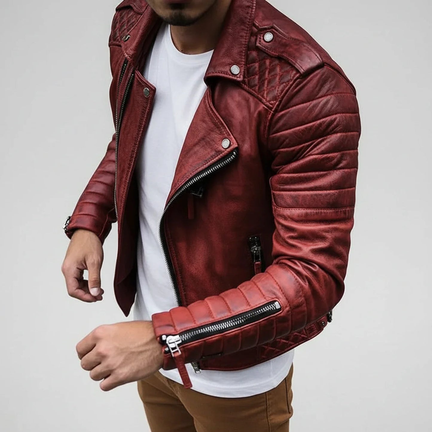 Padded Leather Motorcycle Jacket - Olytrend