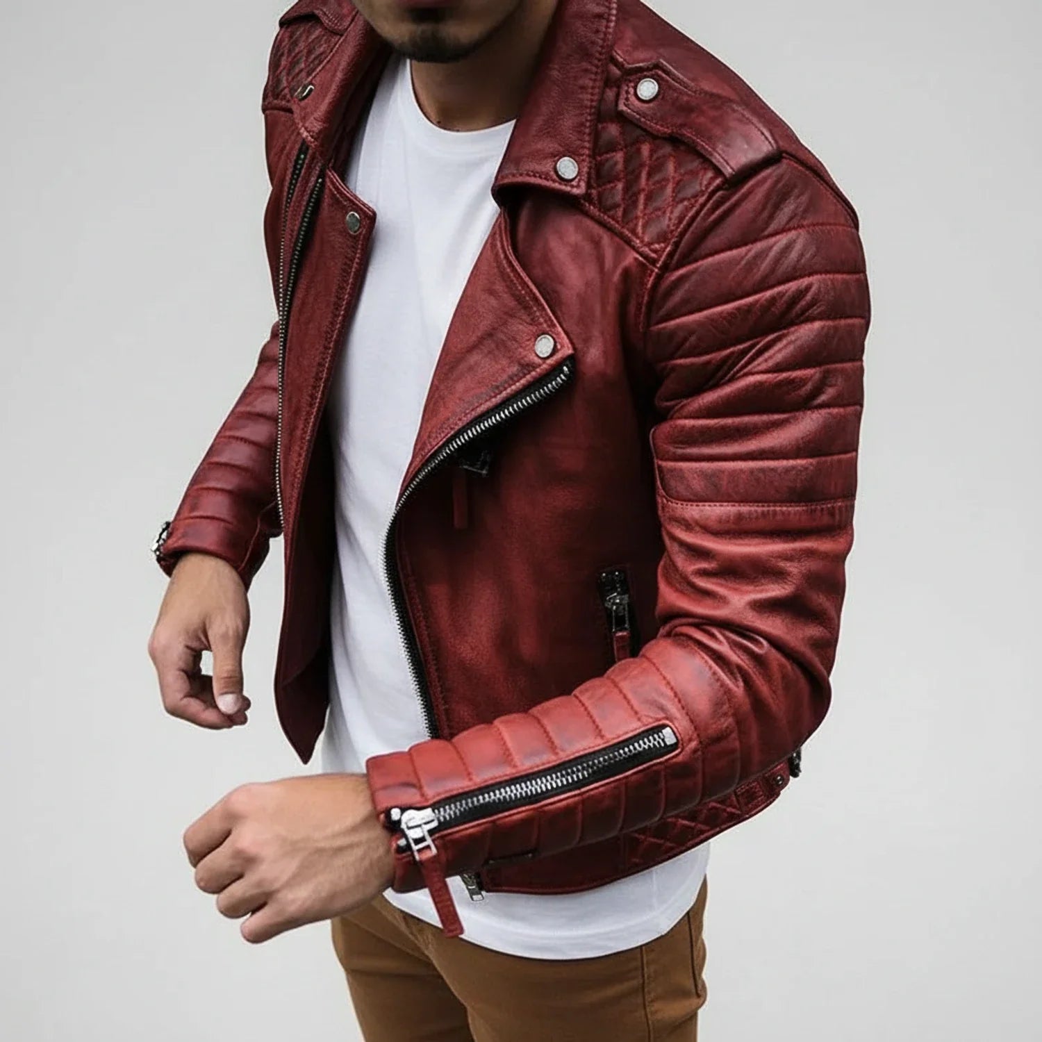 Padded Leather Motorcycle Jacket - Olytrend