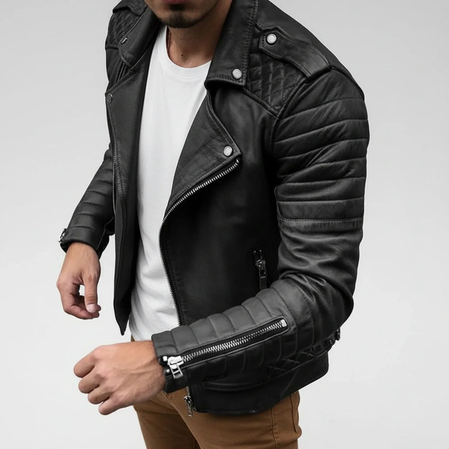 Padded Leather Motorcycle Jacket