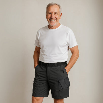 Men's cargo shorts with 7 pockets & free belt – Taro-Black + Belt-S-Nora Luxe