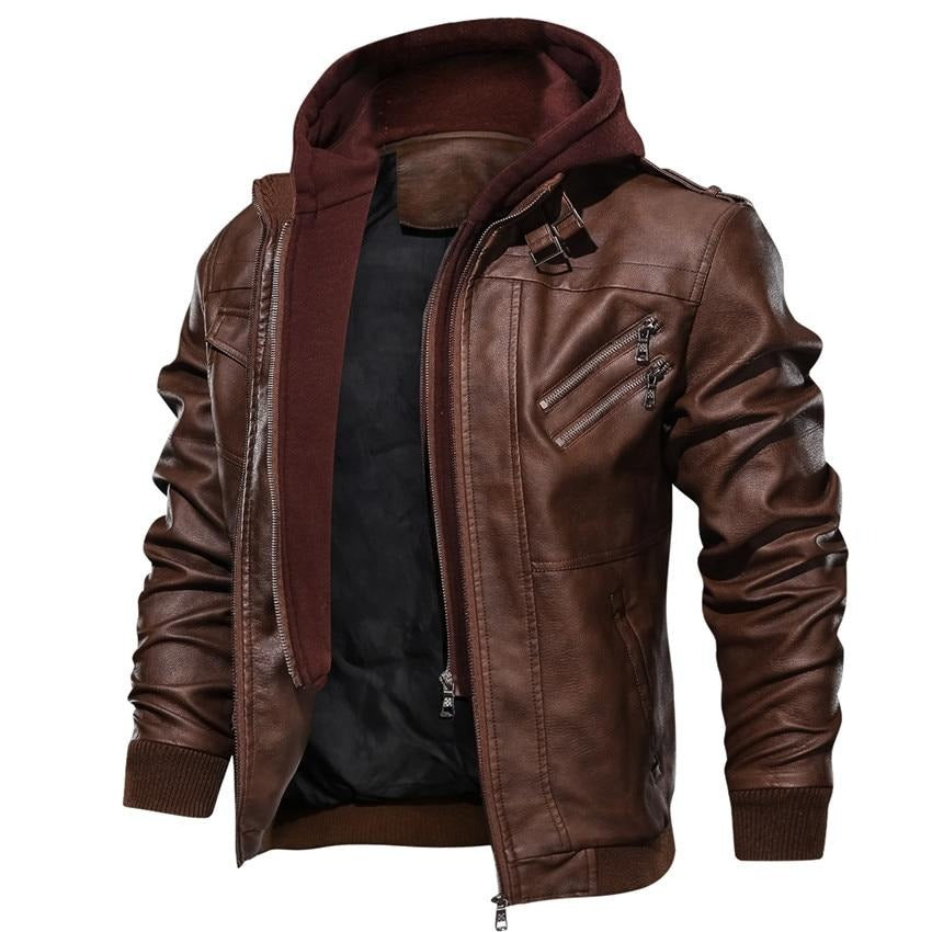 Vintage Style Synthetic Leather Jacket - Pexav