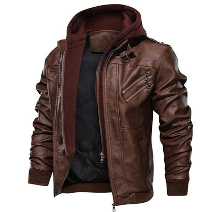 Vintage Style Synthetic Leather Jacket - Pexav