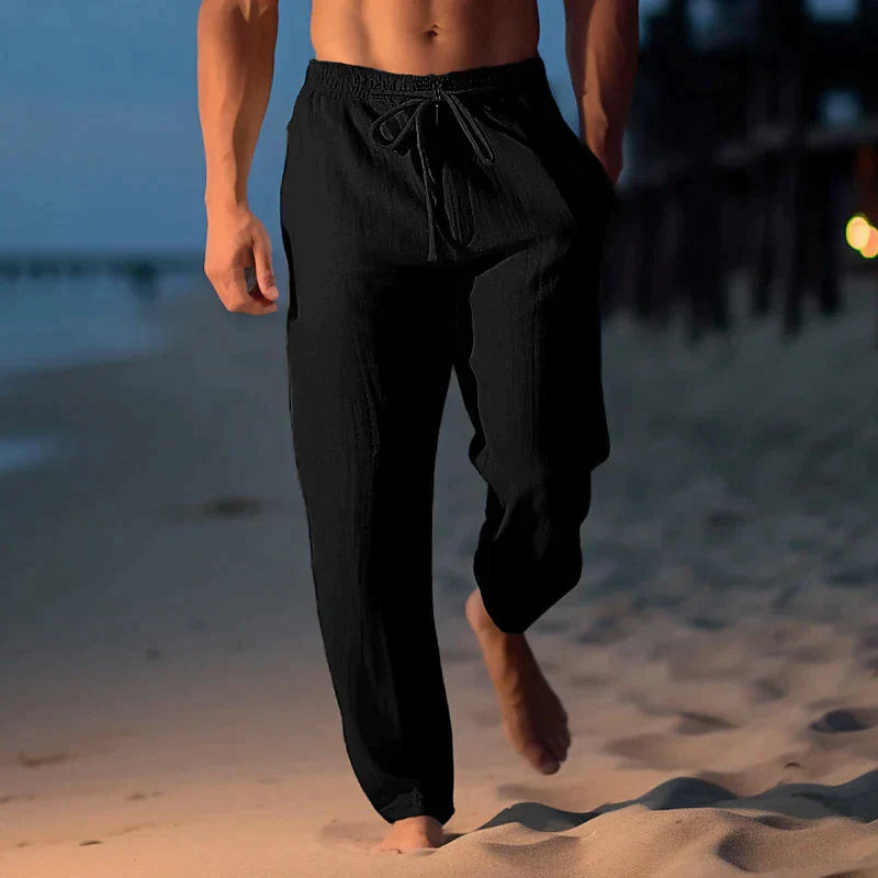 Men's Linen Trousers with Adjustable Waist – Jules-Black-XS-State of Style