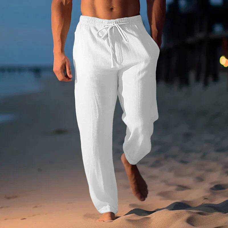 Men's Linen Trousers with Adjustable Waist – Jules-White-XS-State of Style
