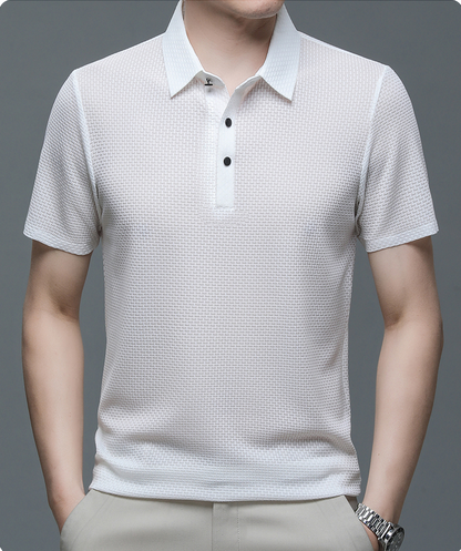 Men's Polo Shirt in Breathable Mesh - Matteo-White-M-Nora Luxe