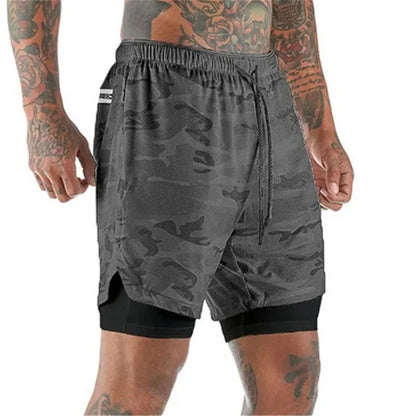 Men's Running Shorts with Double Layer – Milan-Black Camouflage / Black-M (50-65kg)-State of Style