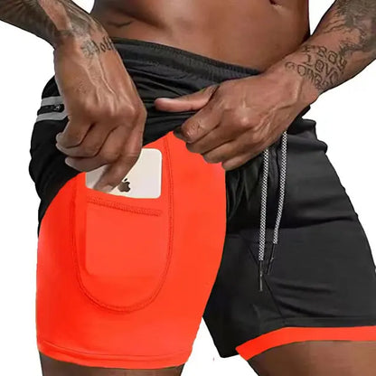 Men's Running Shorts with Double Layer – Milan-Fluorescent orange-M (50-65kg)-State of Style