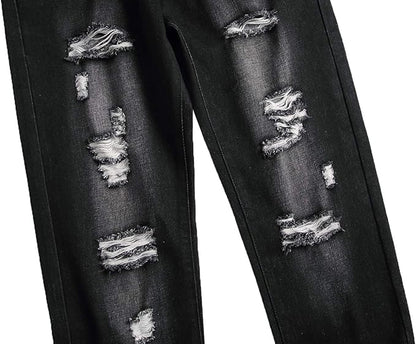 Men's Slim-Fit Ripped Jeans - Mick-Black/White-28-Nora Luxe
