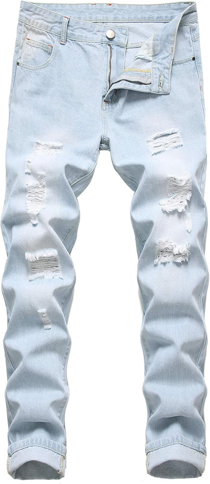 Men's Slim-Fit Ripped Jeans - Mick-Light blue-28-Nora Luxe