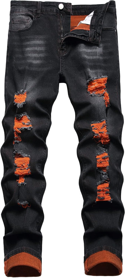 Men's Slim-Fit Ripped Jeans - Mick-Orange-28-Nora Luxe