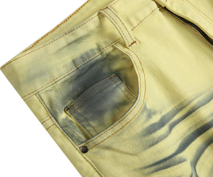 Men's Slim-Fit Ripped Jeans - Mick-Yellow-28-Nora Luxe