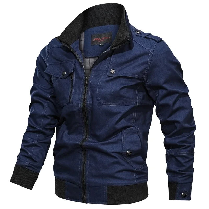 Men's Summer Jacket with Collar and Motorcycle Look – Vince-Blue-S-State of Style