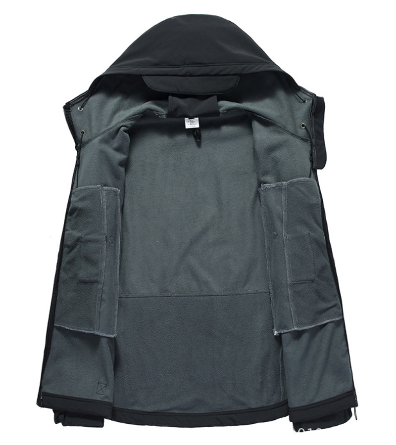 Men's Tactical Waterproof Windproof Softshell Jacket with Hood - Kai-Black-S-Nora Luxe
