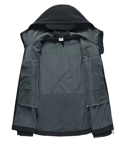 Men's Tactical Waterproof Windproof Softshell Jacket with Hood - Kai-Black-S-Nora Luxe