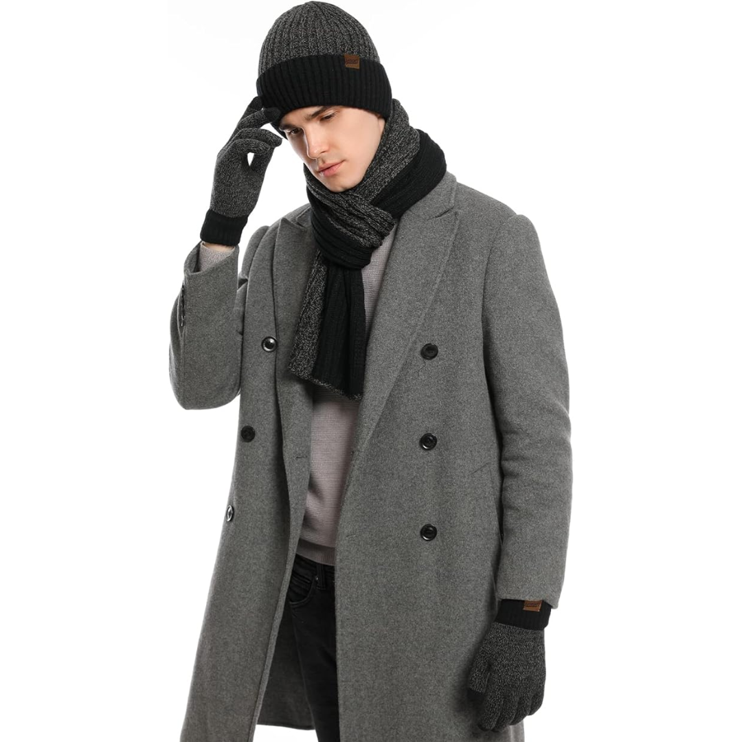 Men's Winter Beanie & Gloves Set - Victor-Black/Gray-Nora Luxe
