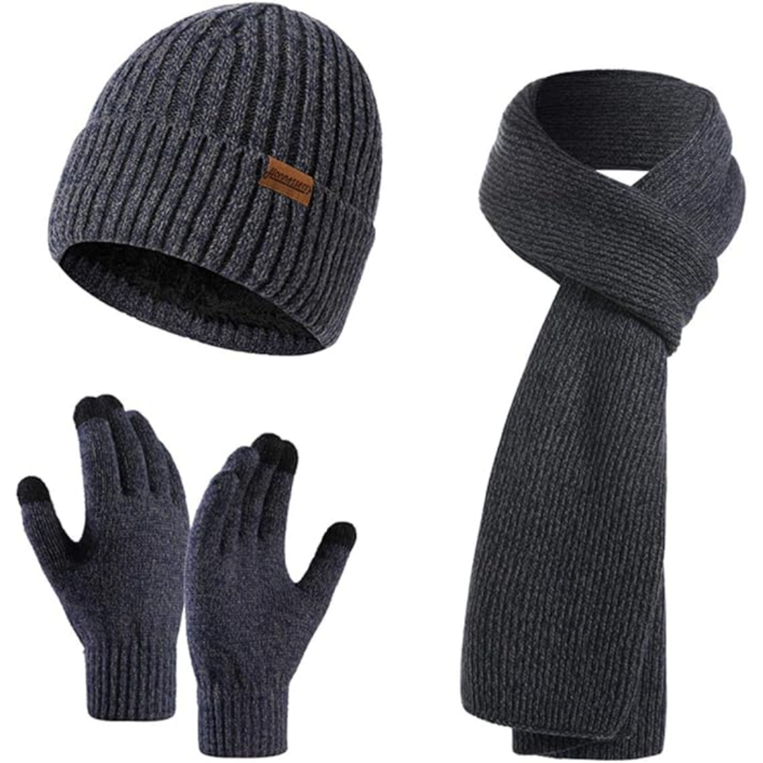 Men's Winter Beanie & Gloves Set - Victor-Dark Blue-Nora Luxe