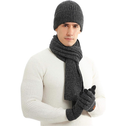 Men's Winter Beanie & Gloves Set - Victor-Dark Gray-Nora Luxe