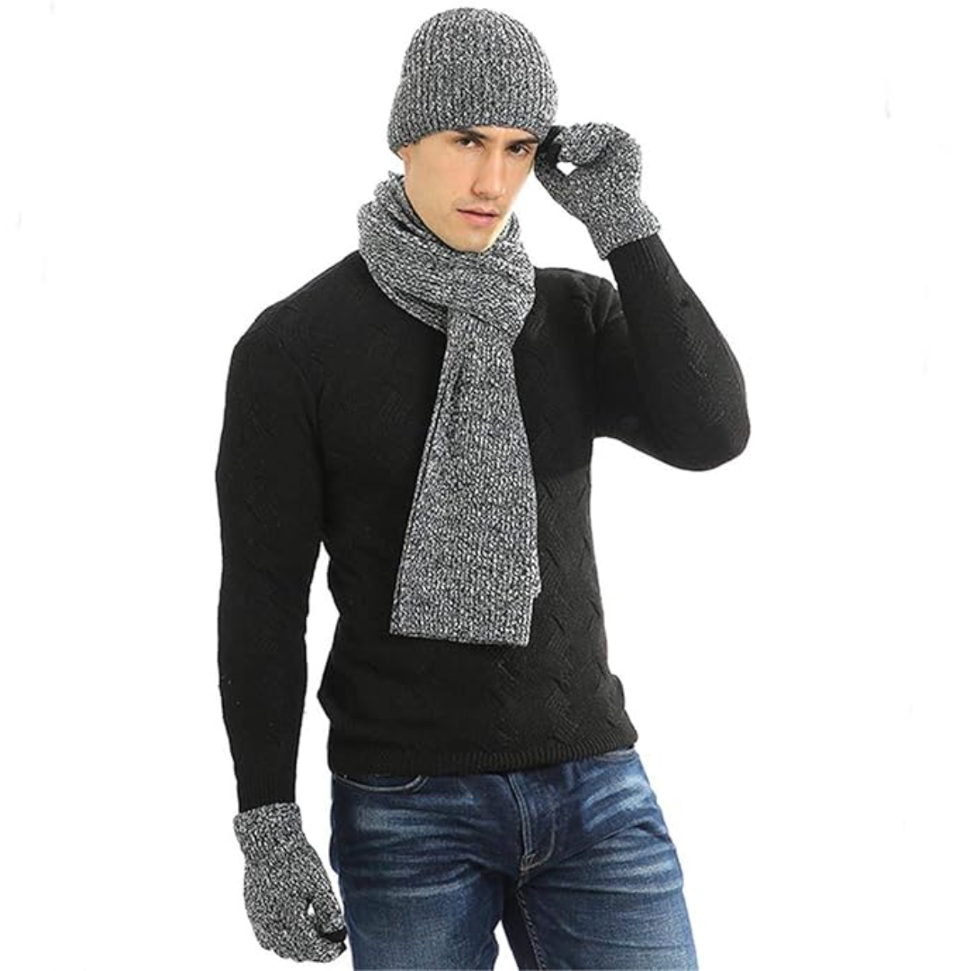 Men's Winter Beanie & Gloves Set - Victor-Gray-Nora Luxe