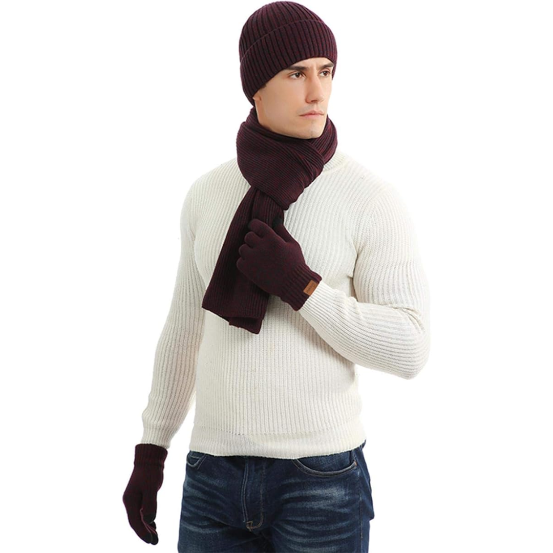 Men's Winter Beanie & Gloves Set - Victor-Red-Nora Luxe